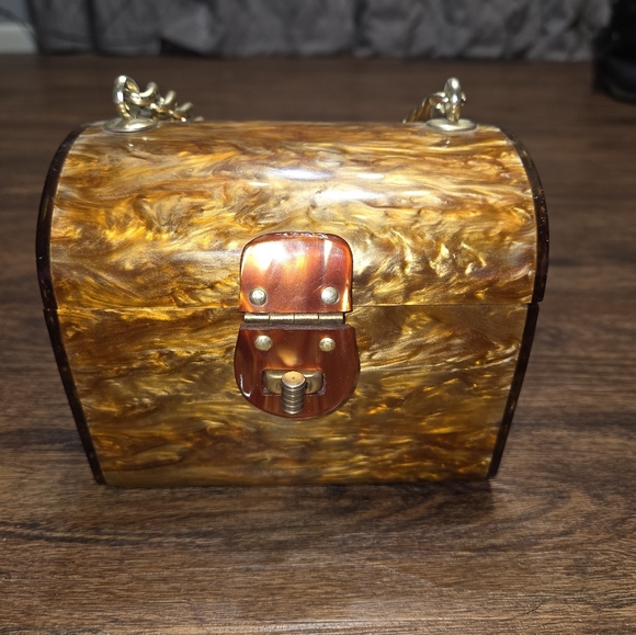 Vintage Handbags - Vintage Marble Amber Lucite Box Purse Bag